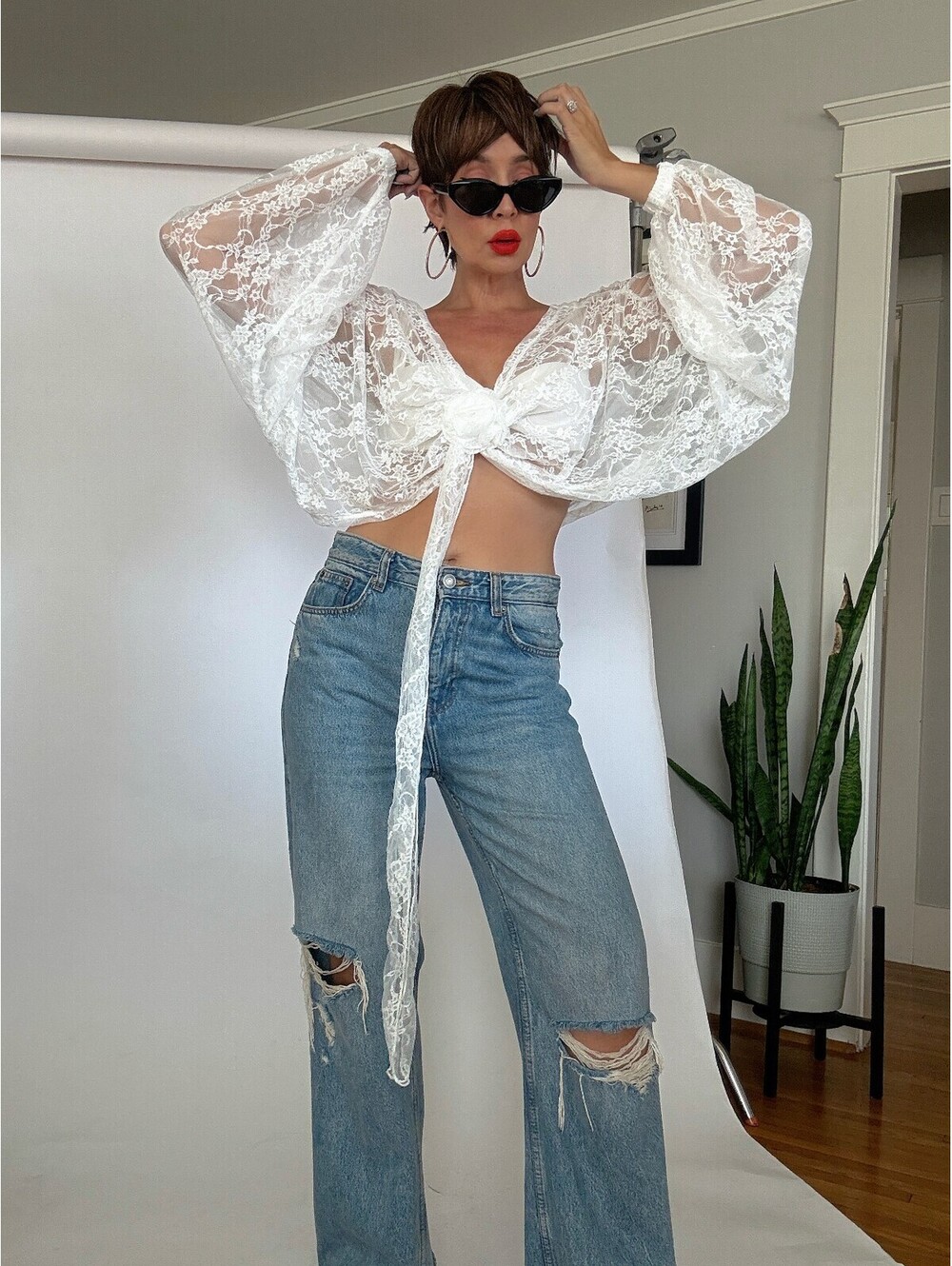 White Lace Long Sleeve Top